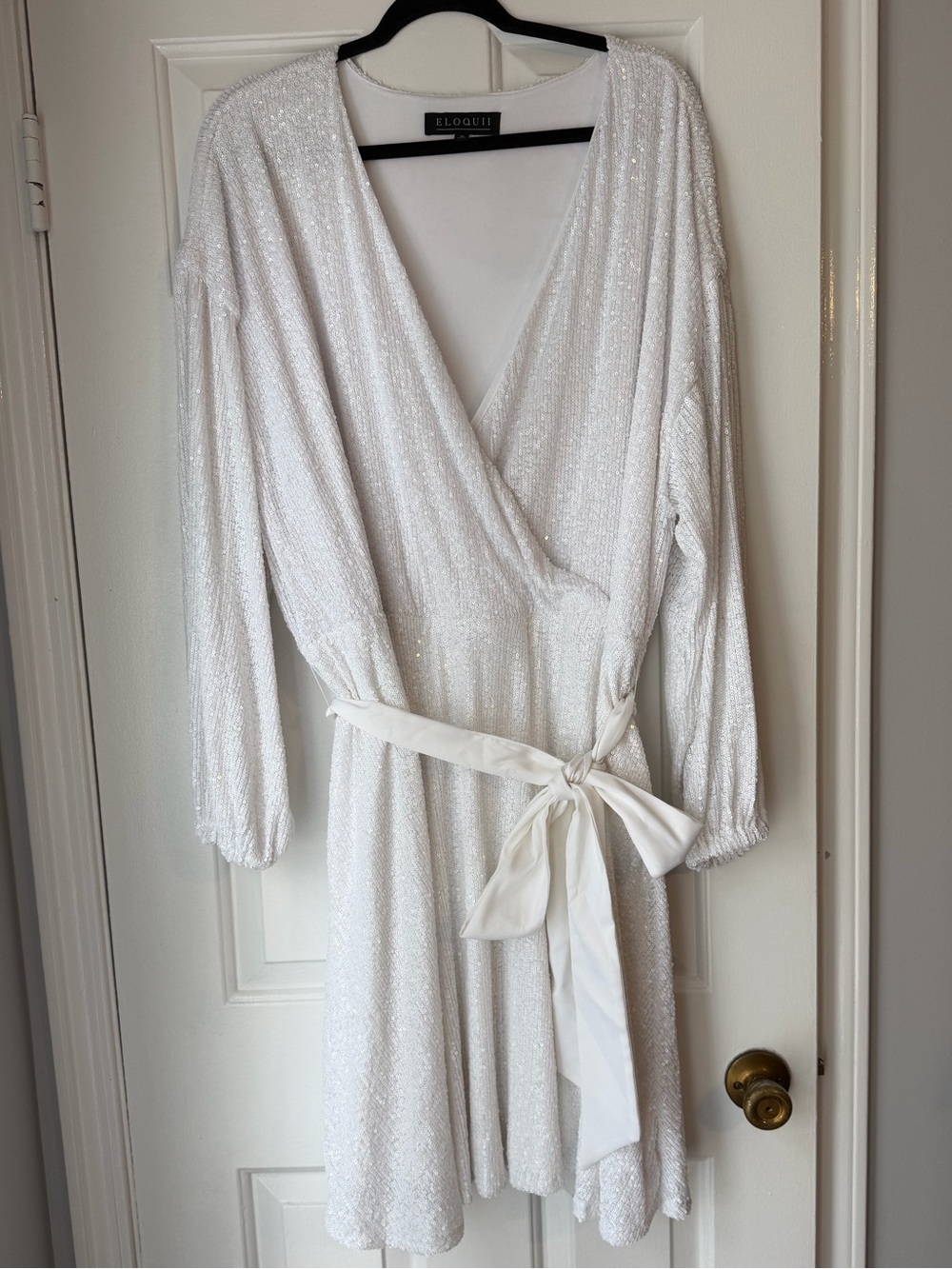Eloquii White Sequin Belted Dress